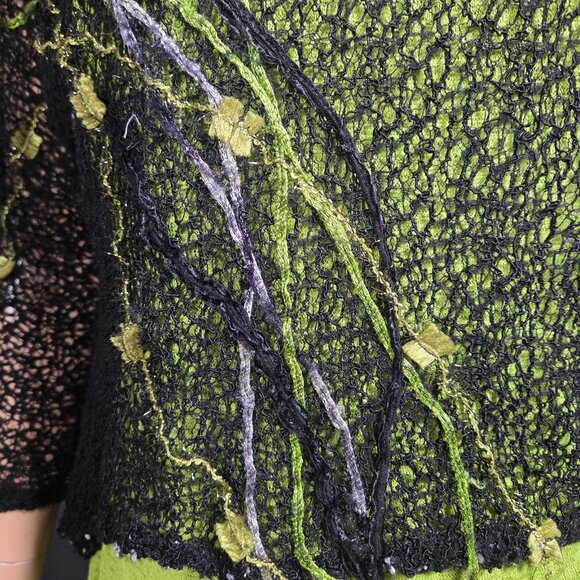 Vintage Layered Mesh Top Green Black  2 Piece Size L Fairy Grunge Avant Garde - Picture 3 of 11